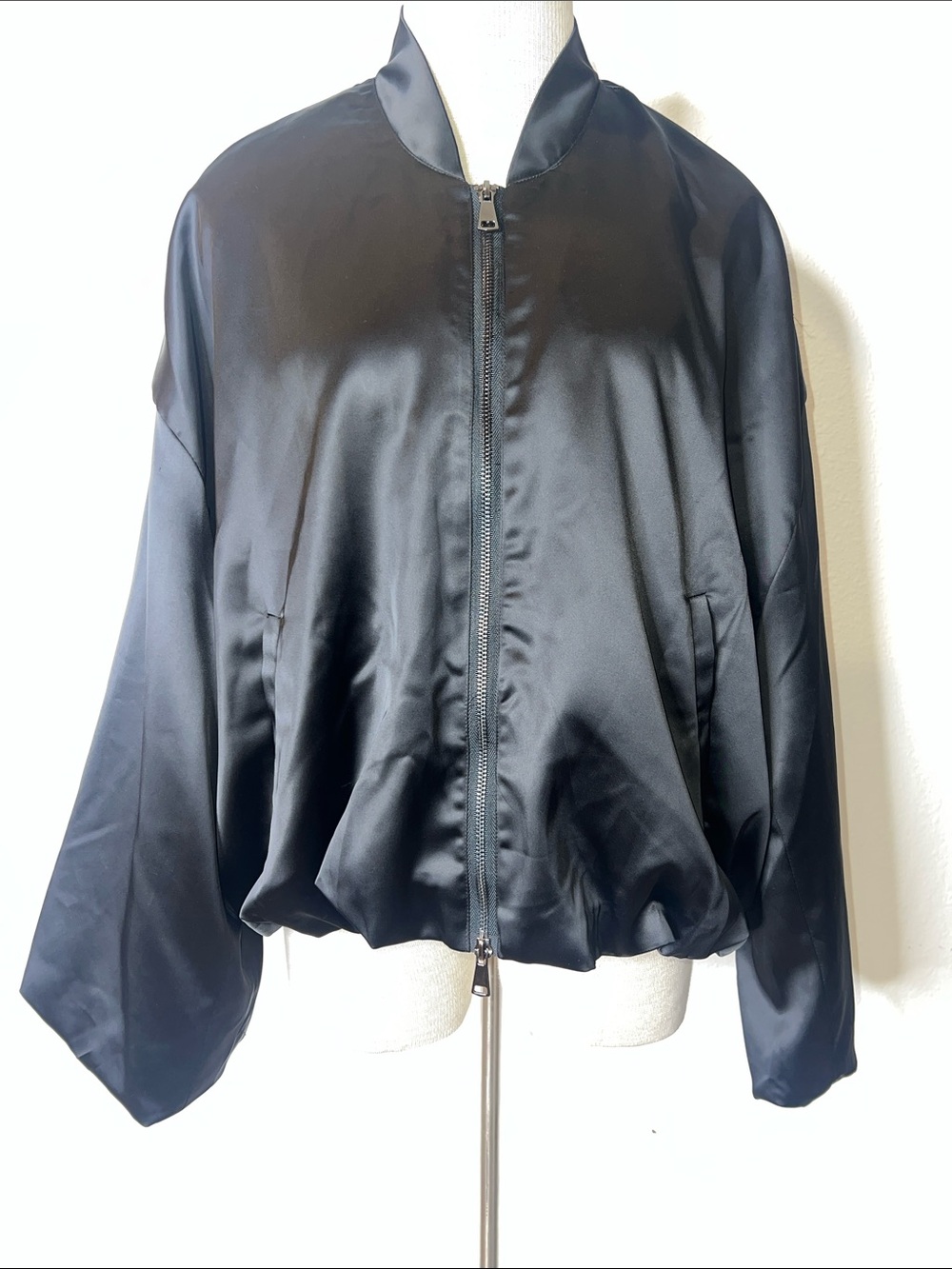 Massimo Dutti Black Satin Bomber Jacket